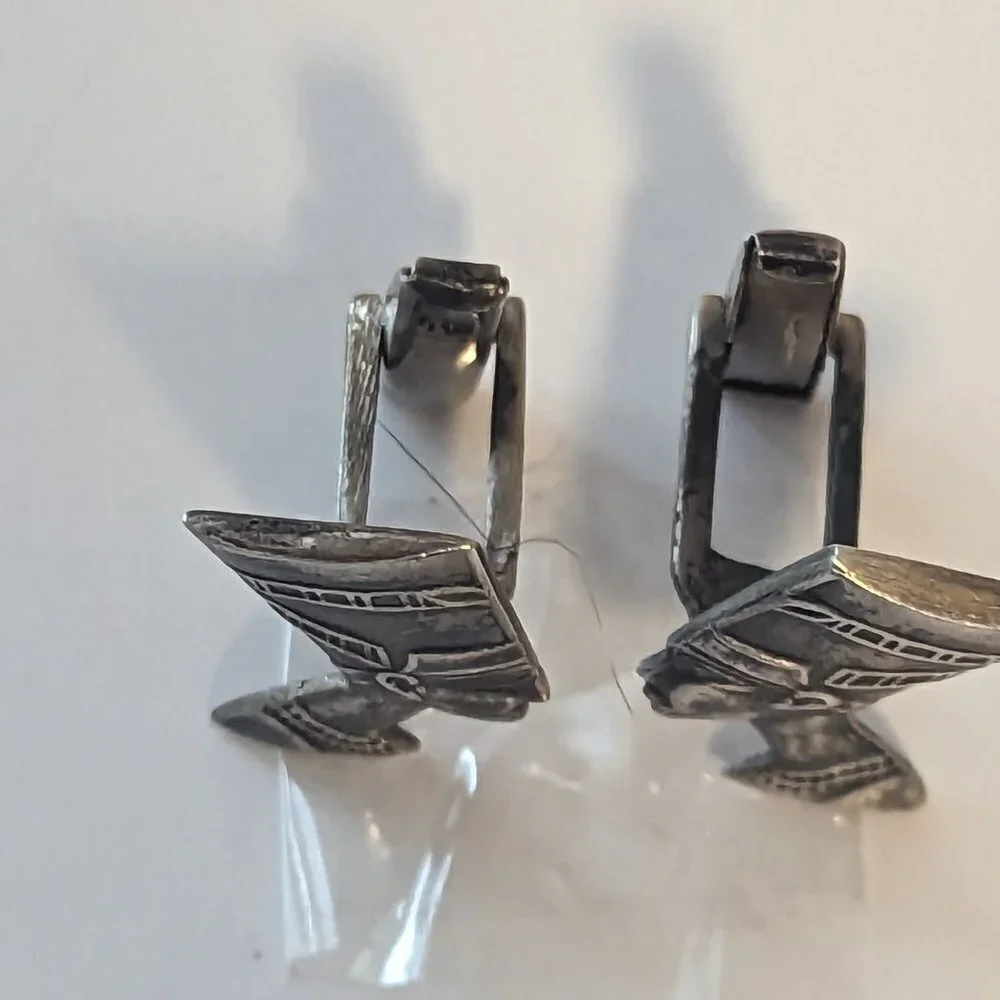 Vintage Cufflinks Egyptian Sterling Silver Nefertiti Egyptian Revival Whale Back